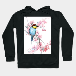 Bee Eater adn Spring Blossom, Turquoise Pink Mild Colors Hoodie